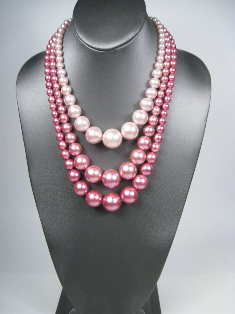 Vintage 1960s Japan Multi Strand Pink Ombre Beaded Necklace Vintage Choker 15 in